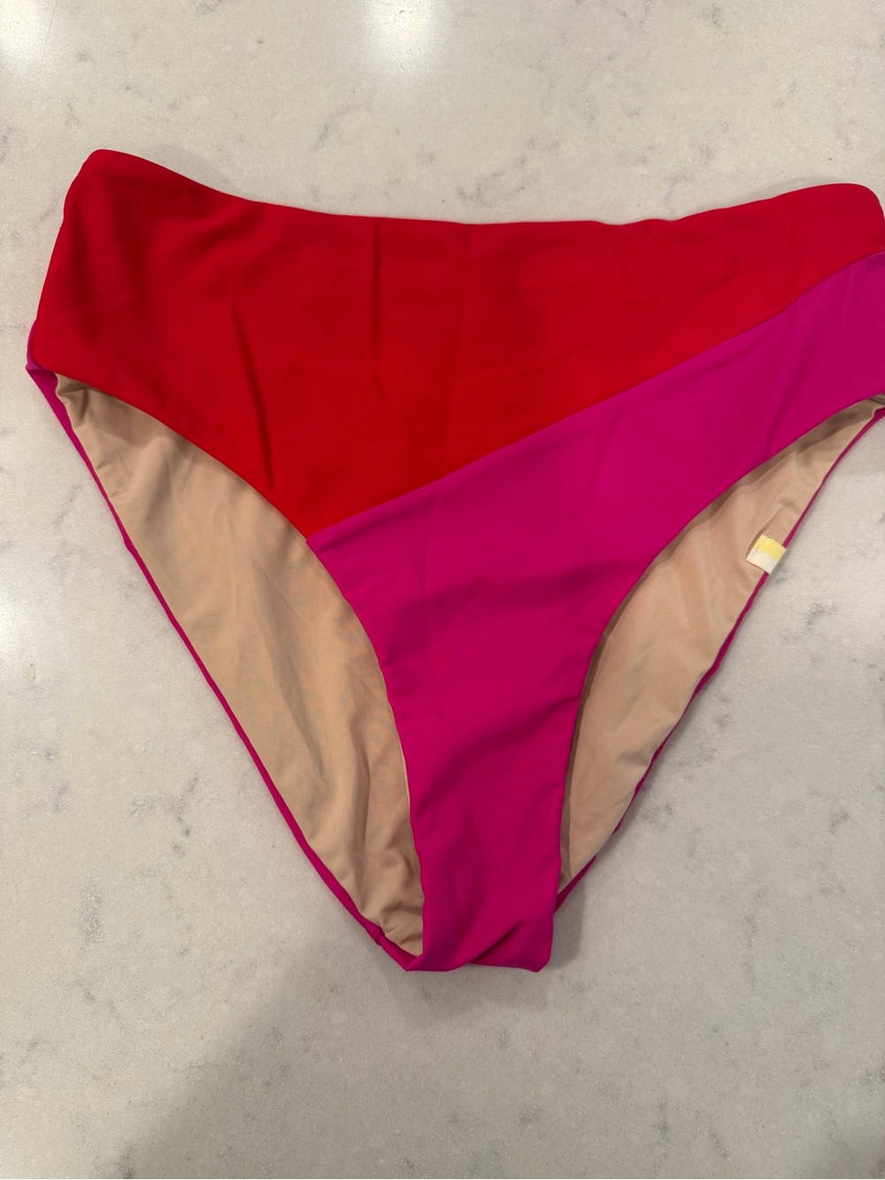 Summersault  Colorblock High-Waist Bikini Bottom - Red & Fuchsia size 6